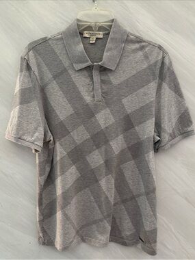 Burberry Men's Gray Tonal Check Polo Shirt